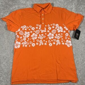 Wes and Willy Floral Polo Shirt Orange‎ Men's Large Hibiscus Print Hawaii NWT